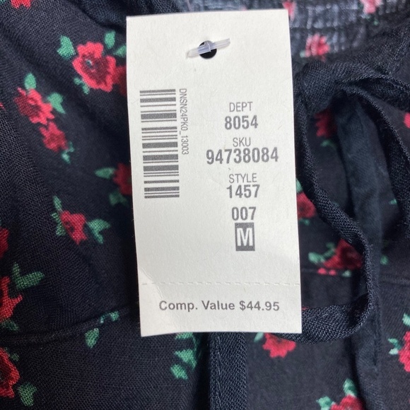 NWT Aeropostale Black Floral Smocked Mini Dress Size M | Rose Print Sundress - Picture 10 of 11